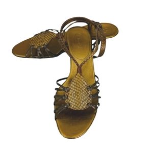 TALBOTS Open Toe Slingback Kitten Heel Sandals Size 9 in Brown